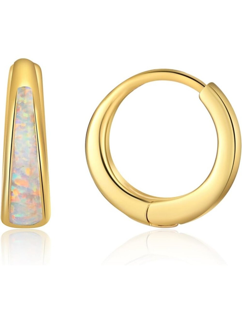 Trendy Opal Huggie Hoop Earrings | 14k Gold Plated Small Earrings for Women